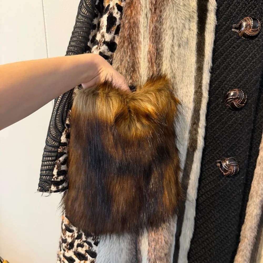 Byron Lars Beauty Mark Faux Fur Patchwork Coat – Leopard & Textured Panels Sz 6